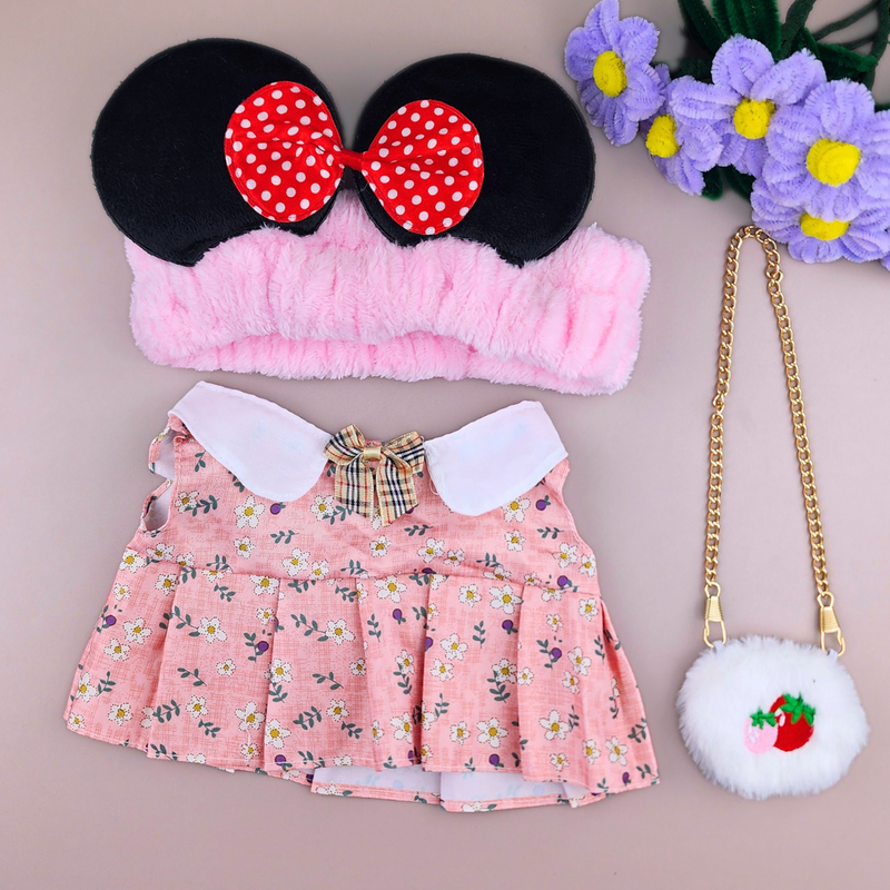 Roupa para Paper Duck Lalafanfan vestido floral rosa com faixa Minnie - Pronta entrega