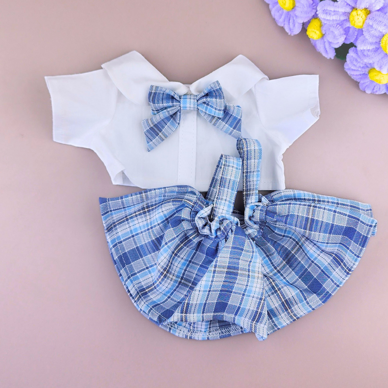 Roupa para Paper Duck Lalafanfan colegial xadrez azul com suspensório - Pronta entrega