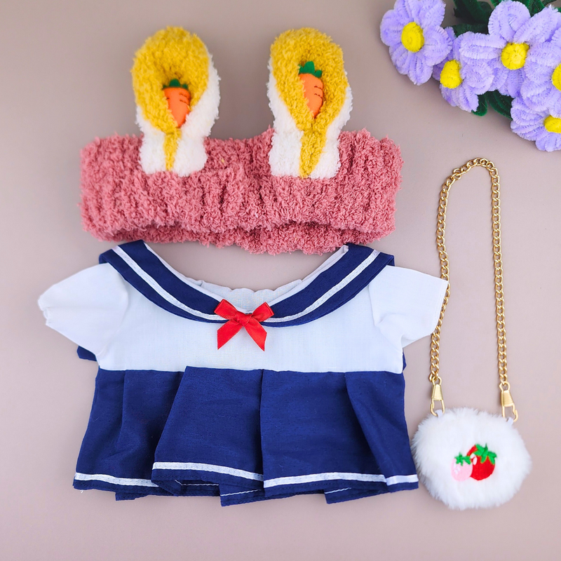 Roupa para Paper Duck Lalafanfan vestido colegial com faixa orelhas de coelho e cenouras