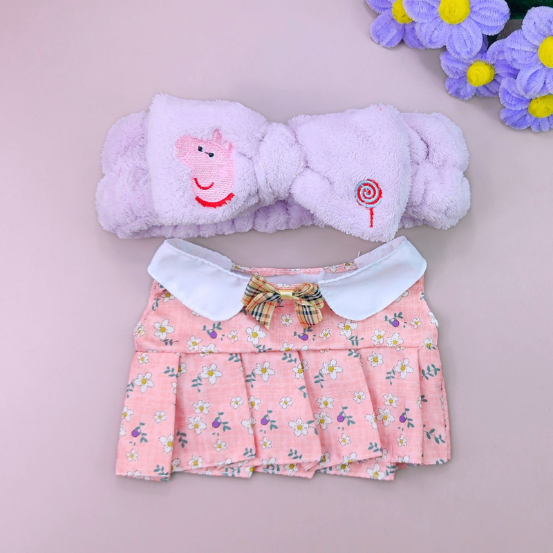 Roupa para Paper Duck Lalafanfan vestido floral rosa com faixa Peppa