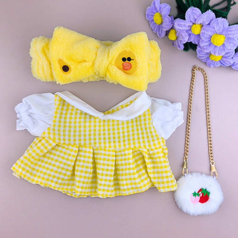 Roupa para Paper Duck Lalafanfan vestido xadrez amarelo com faixa pato - Pronta entrega