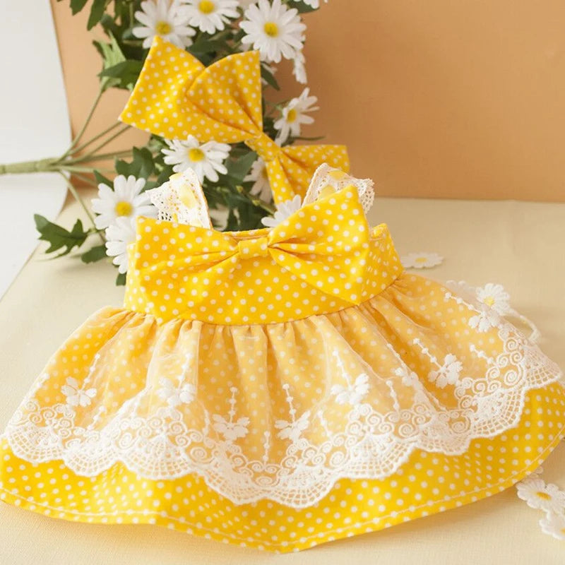 Roupa para Paper Duck Lalafanfan vestido amarelo com renda