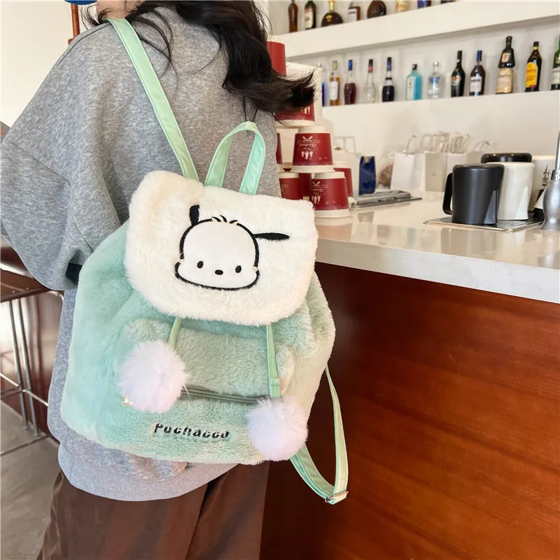 Mochila feminina Pochacco pelúcia Sanrio Hello Kitty