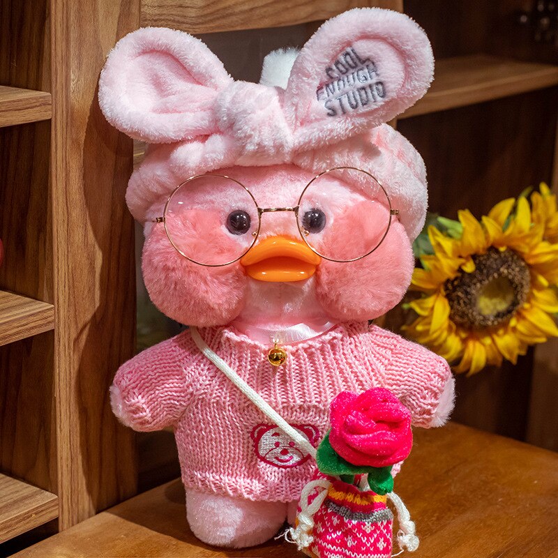 Pato Lalafanfan Rosa Paper Duck de pelúcia com roupas e acessórios Conjunto rosa - Pronta entrega