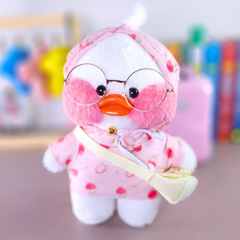 Paper Duck Pato Lalafanfan Branco de pelúcia com roupas e acessórios moletom amora