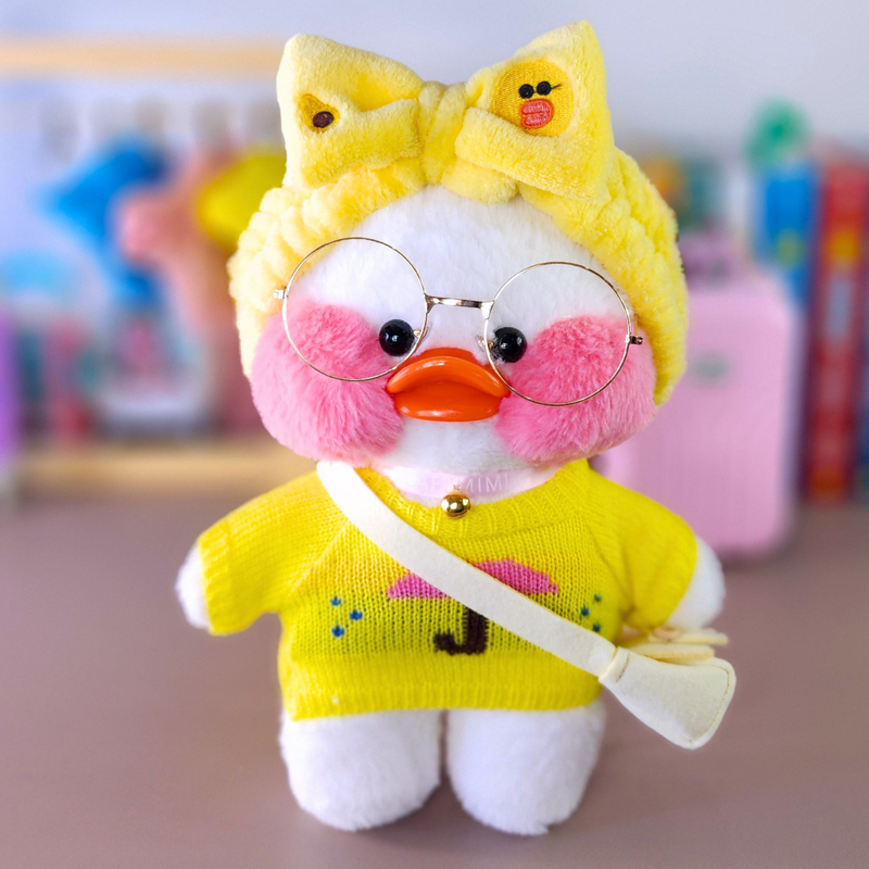 Paper Duck Pato Lalafanfan Branco de pelúcia com roupas e acessórios blusão guarda-chuva com faixa pato