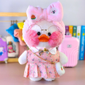 Paper Duck Pato Lalafanfan de pelúcia com vestido floral rosa com faixa coelho - Pronta Entrega