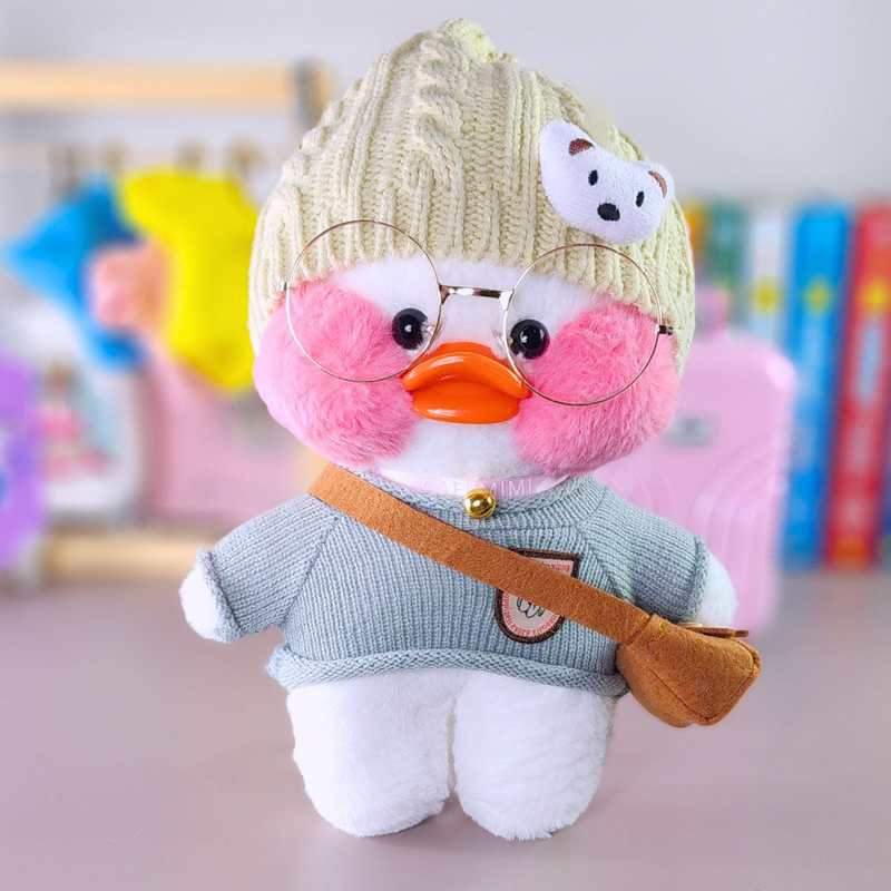 Paper Duck de pelúcia Lalafanfan Branco com roupas e acessórios