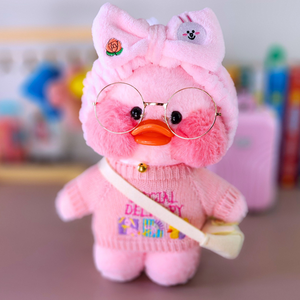 Paper Duck Pato Lalafanfan Rosa de pelúcia com roupas e acessórios blusão special delivery com faixa coelho - Pronta Entrega