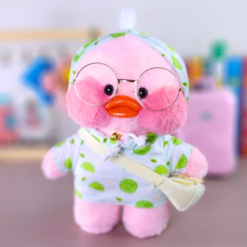 Paper Duck Pato Lalafanfan Rosa de pelúcia com roupas e acessórios moletom limão