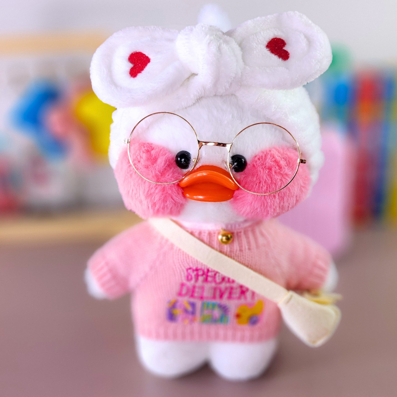 Paper Duck de pelúcia Lalafanfan Branco com roupas e acessórios