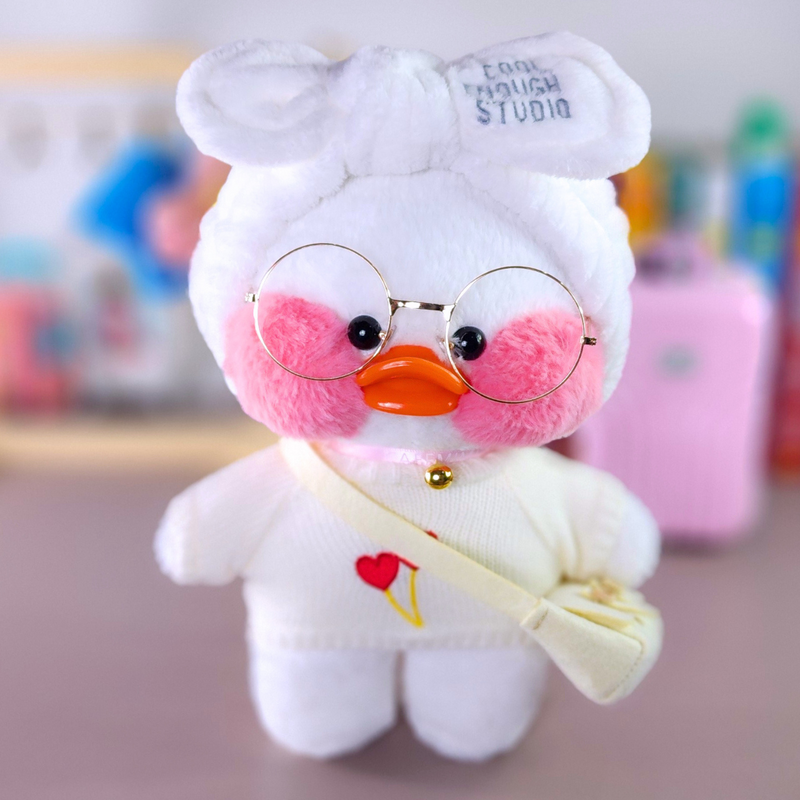 Paper Duck de pelúcia Lalafanfan Branco com roupas e acessórios