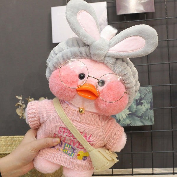 Pato Lalafanfan Rosa Paper Duck de pelúcia com roupas e acessórios Lis