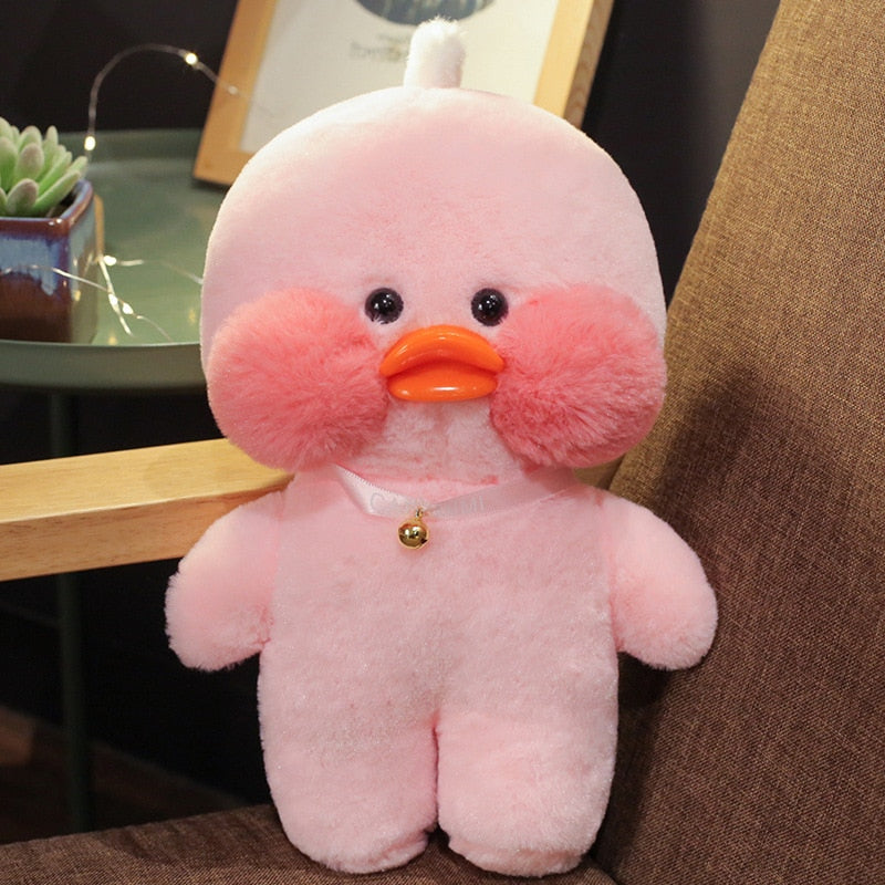 Pato Lalafanfan Rosa Paper Duck de pelúcia com roupas e acessórios Conjunto rosa