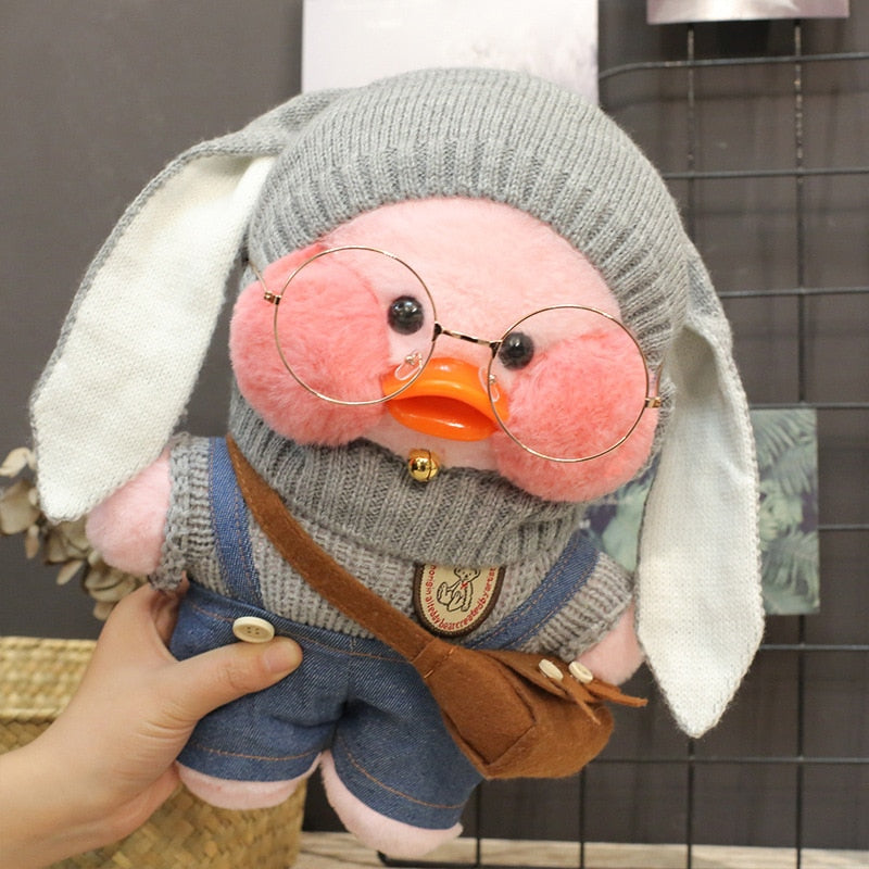 Pato Lalafanfan Rosa Paper Duck de pelúcia com roupas e acessórios Conjunto coelho