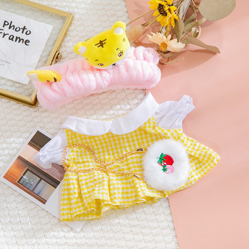 Roupa para Paper Duck Lalafanfan vestido xadrez amarelo com faixa tigre