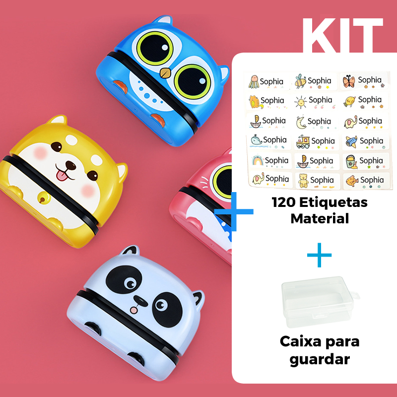 Kit Carimbo para roupas e 120 etiquetas para material escolar Personalizado com Nome